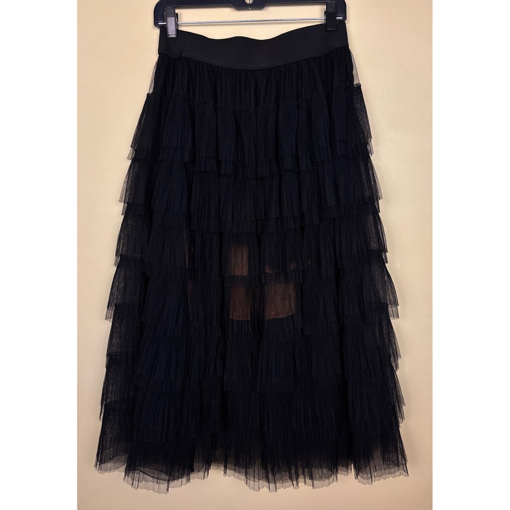 MAJE Josepha Layered Tulle Midi Skirt In Black Women Size 40 Large Casual Party - Picture 7 of 12